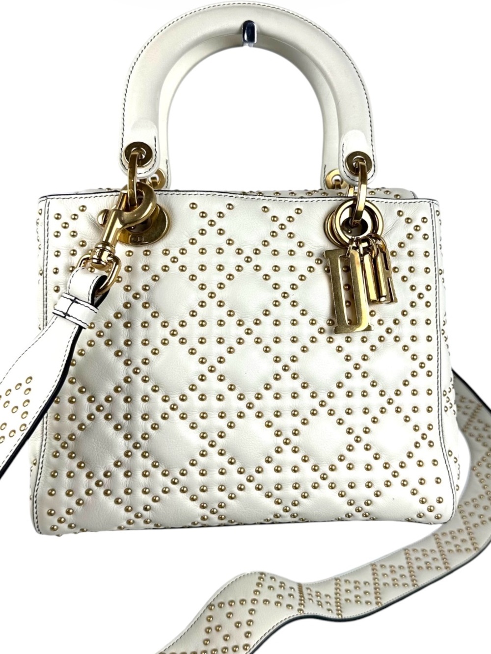 LADY DIOR STUDDED LEATHER TOTE BAG ORIGINAL STRAP MEDIUM